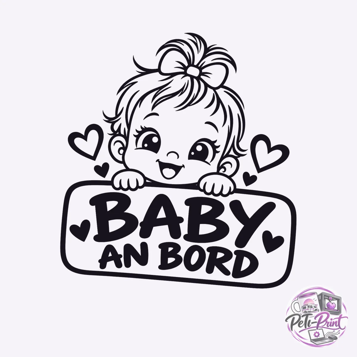 Baby an Bord Autoaufkleber Mädchen mit Schleife und Herzen