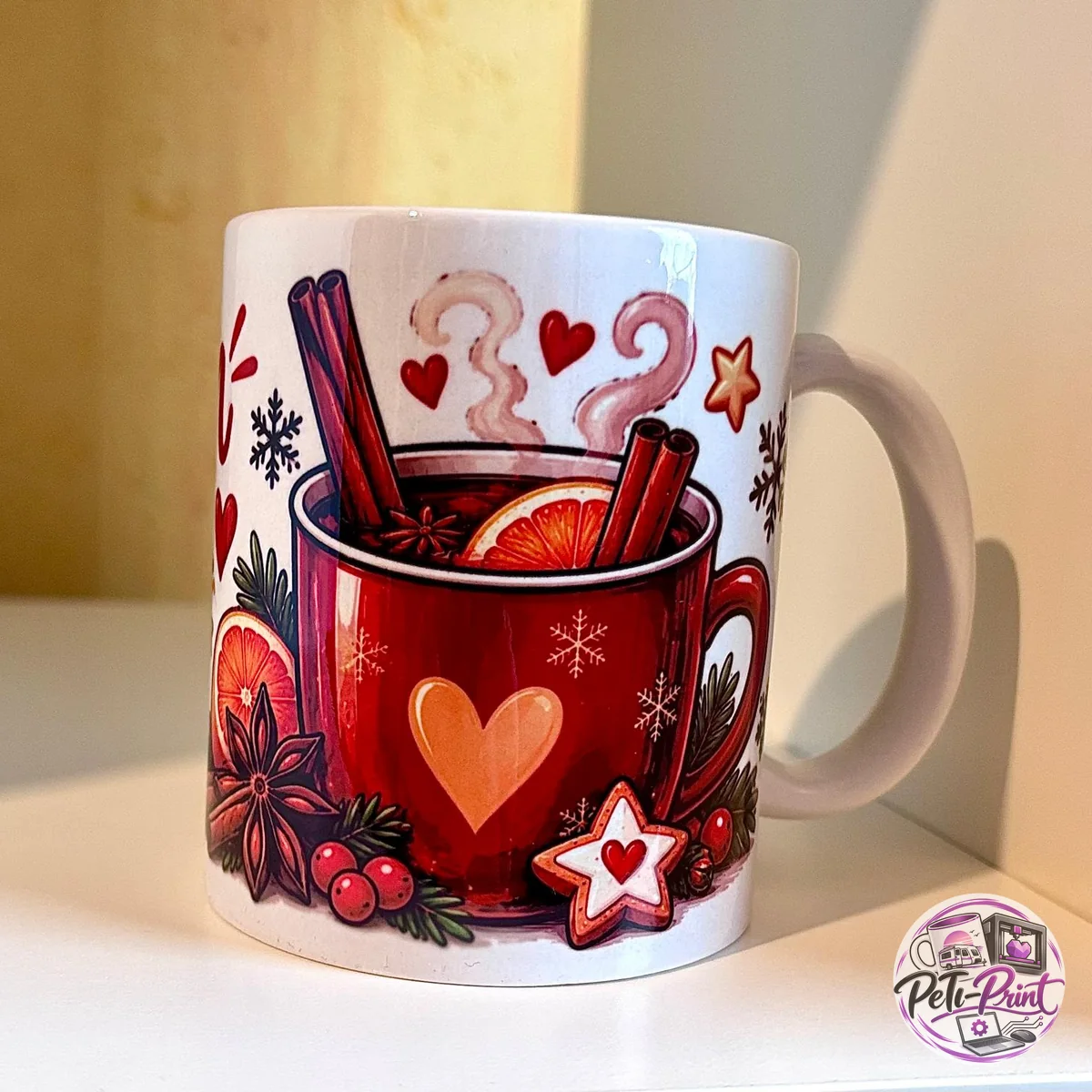 Tasse „Glühwein ist auch nur Obstsalat mit Stimmung“ – Rückseite mit Glühwein-Illustration