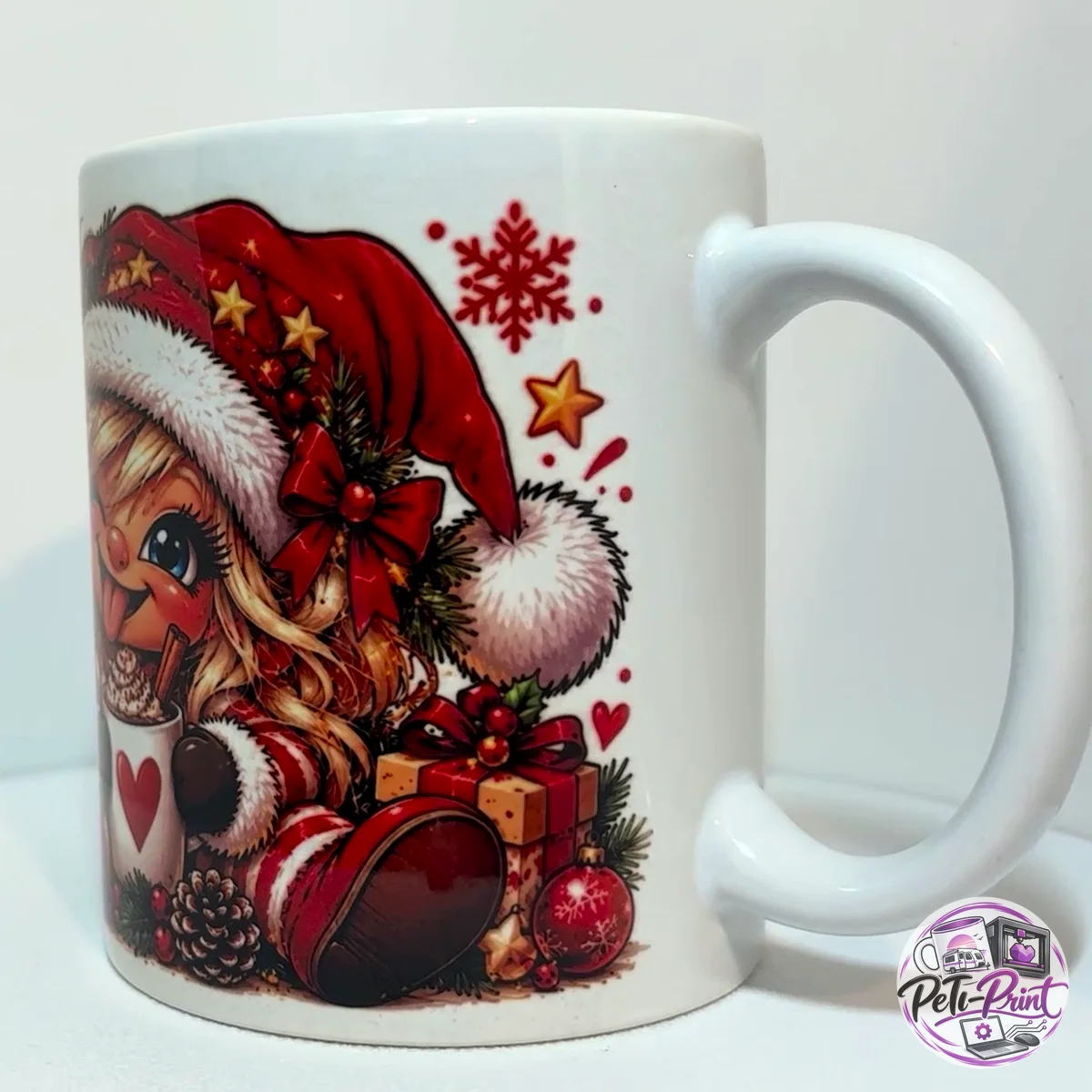 Tasse Lametta im Haar, Kaffee im Blut, Weihnachten läuft – Rückseite