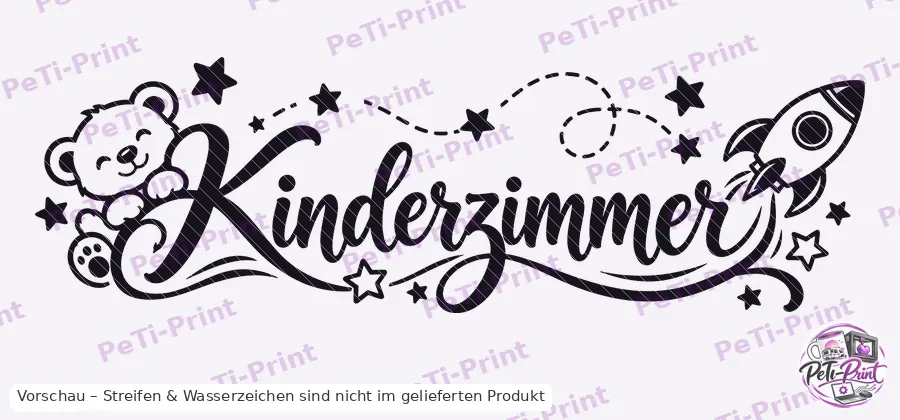 Tür-Tattoo Kinderzimmer mit Teddybär und Rakete