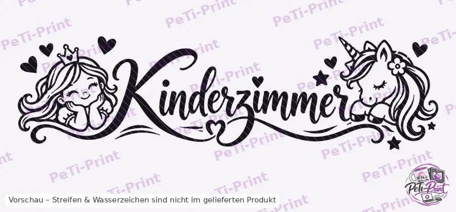 Tür-Tattoo Kinderzimmer mit Mädchen und Einhorn
