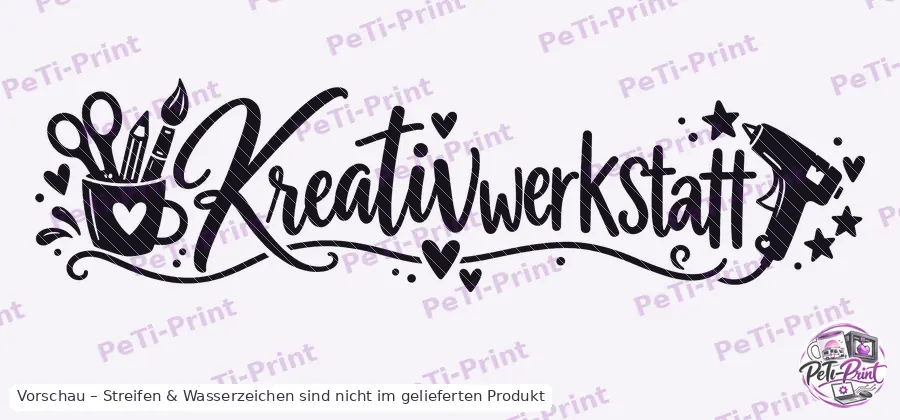 Tür-Tattoo Kreativwerkstatt mit Stiftebecher und Heißklebepistole